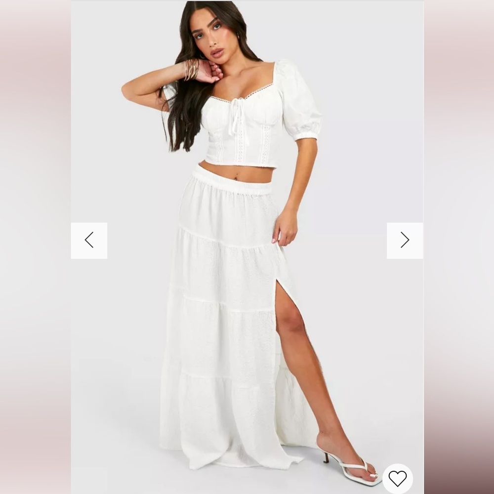 Petite textured white maxi skirt